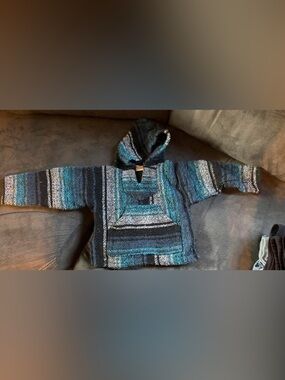 Kids' Hooded Baja Jacket in Teal & Black